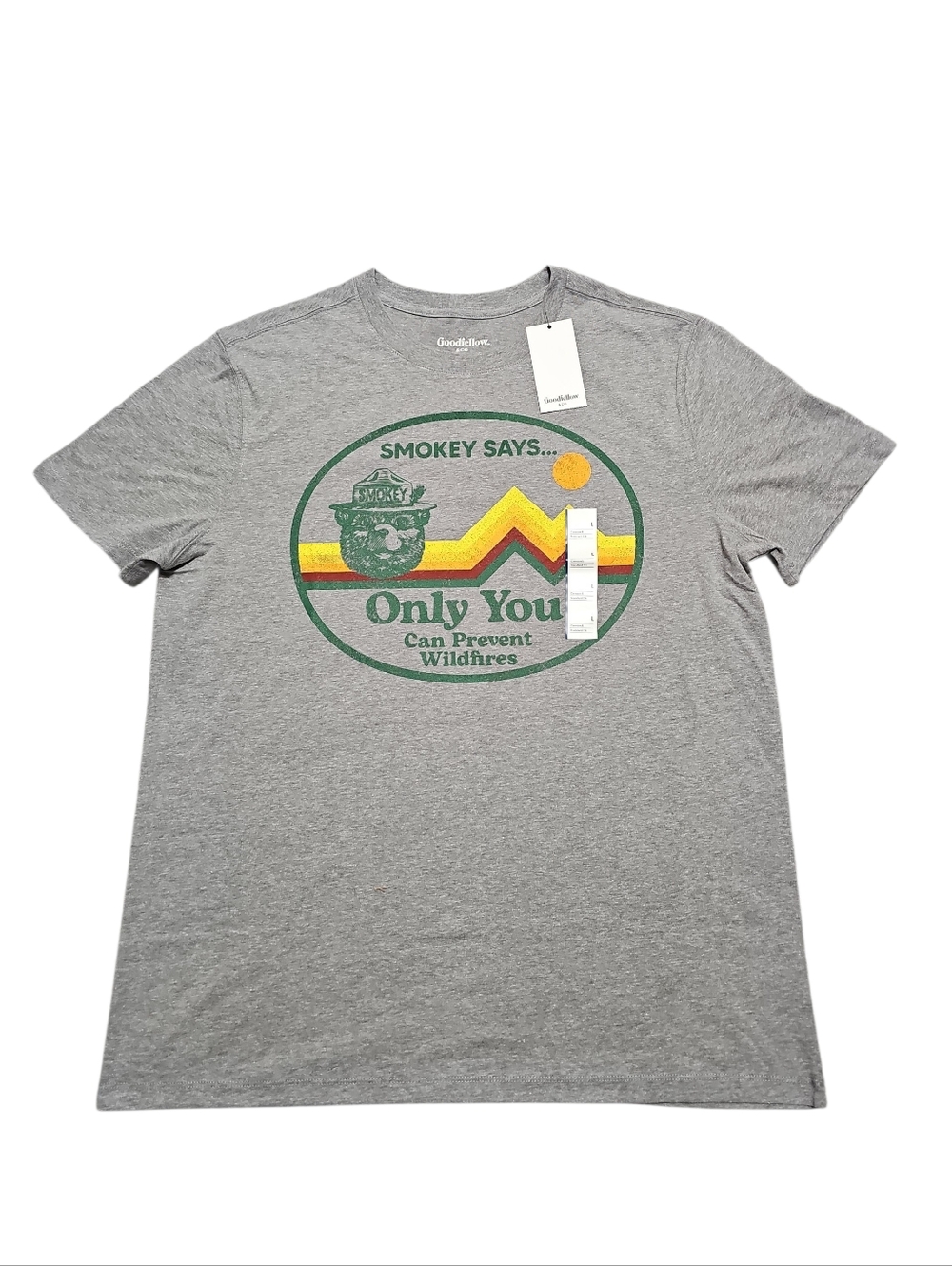 Goodfellow & Co Gray Smokey The Bear Graphic T-Shirt Retro Style NWT Size L